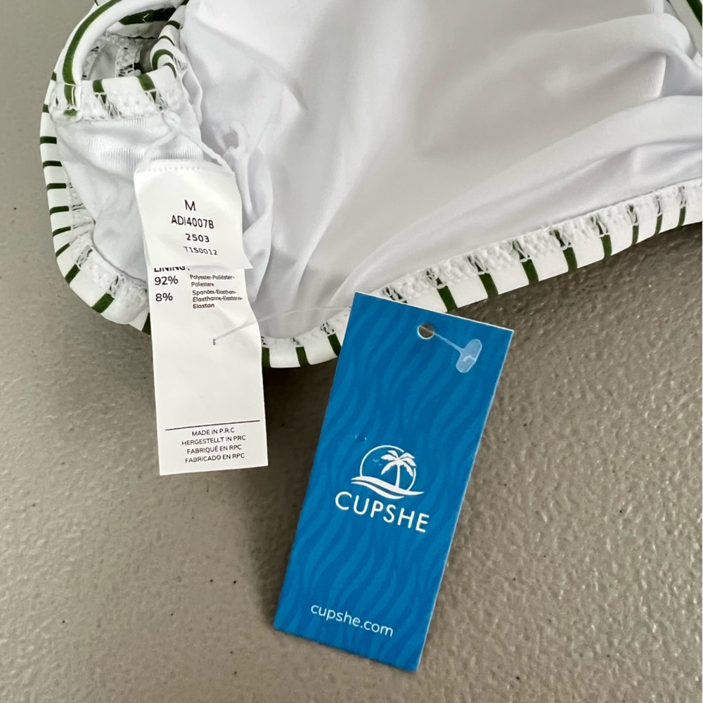 Cupshe Striped Reversible Bikini Bottom Swimsuit Set NWT Size Medium Green White - Picture 11 of 12